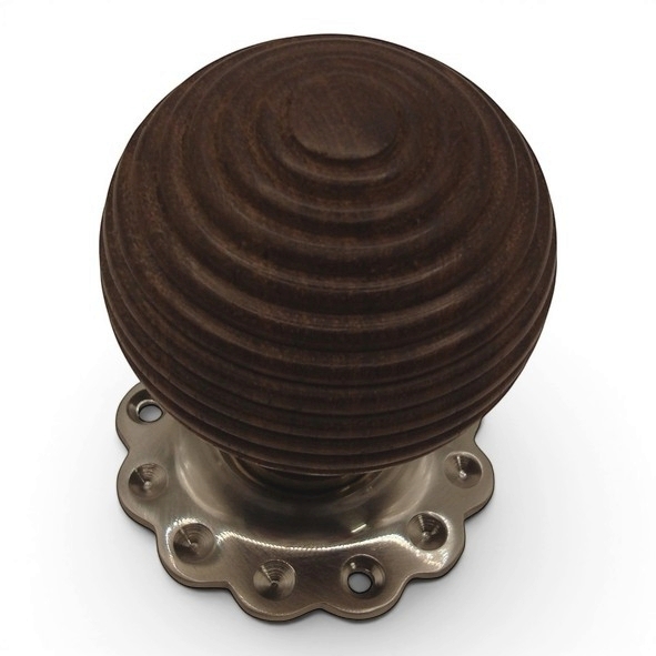 PDF1015F2/SNP  Rosewood / Satin Nickel  Period Timber Round Beehive Mortice / Rim Knob Set With Flower Roses